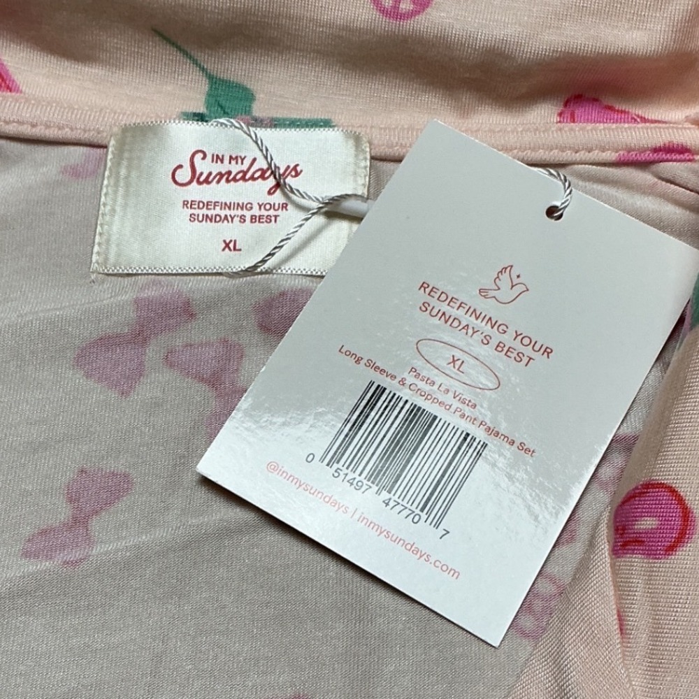 In My Sundays Pasta La Vista Pajama Set Pink XL New With Tags - Picture 6 of 7